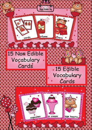 English Valentine's Day Edible and Non Edible Vocabulary Cards