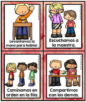 Classroom Rules in Spanish (Posters and Cards) Reglas del salon Red Rojo