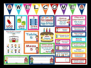 Bilingual Bright Chevron Calendar Set and Classroom Decorations