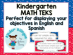 Kindergarten Math TEKS cards in English and Spanish