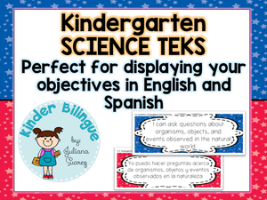 Kindergarten SCIENCE TEKS cards in English and Spanish