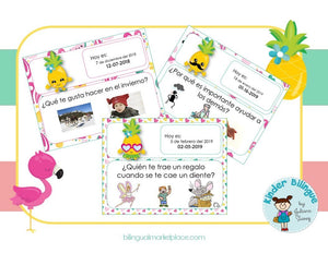 Spanish editable prompts for the whole year! (flamingos and pineapples)