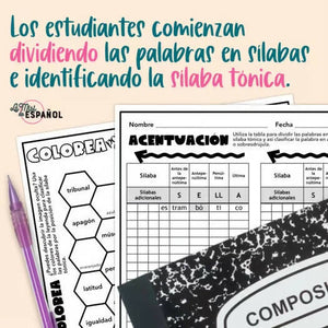 Colorea por acento Spanish Acentuación Coloring Worksheets Set 1
