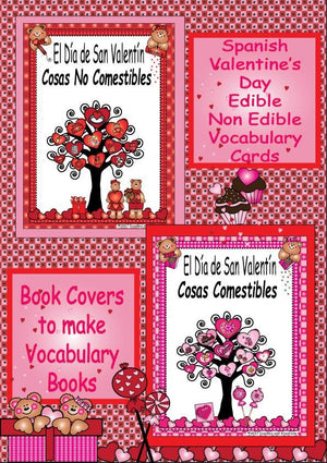 Spanish Valentine's Day Edible and Non Edible Vocabulary Cards