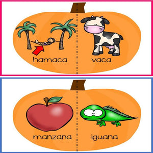 40 Pumpkin Rhyming Puzzles in Spanish/Rompecabezas de Rimas