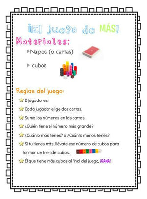 El juego de más Spanish Math Center Game