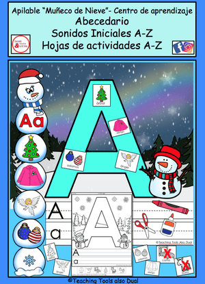 Centro festivo Navideño (apilable) "Muñeco de Nieve" Abecedario A-Z con actividad