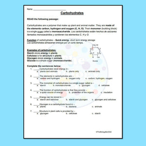 Biology Biomolecule Introduction or Review Reading & Questions