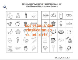 Clasificación Comida Saludable vs. Comida Chatarra para Halloween Dual Spanish