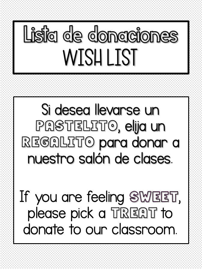 Meet the teacher Wishlist Donation Cupcakes in Spanish & English