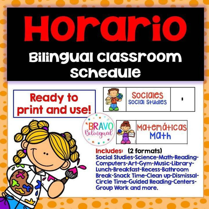 Bilingual Classroom Schedule- Horario para clases bilingües
