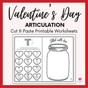 Valentine's Day Printable Articulation Cut and Paste for Speech Therapy