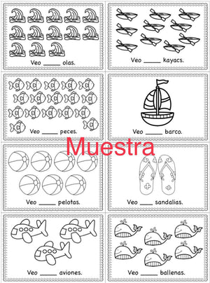 Mini-libro "Contando días de verano" del #1-20 (Español Prek, Kinder, 1)