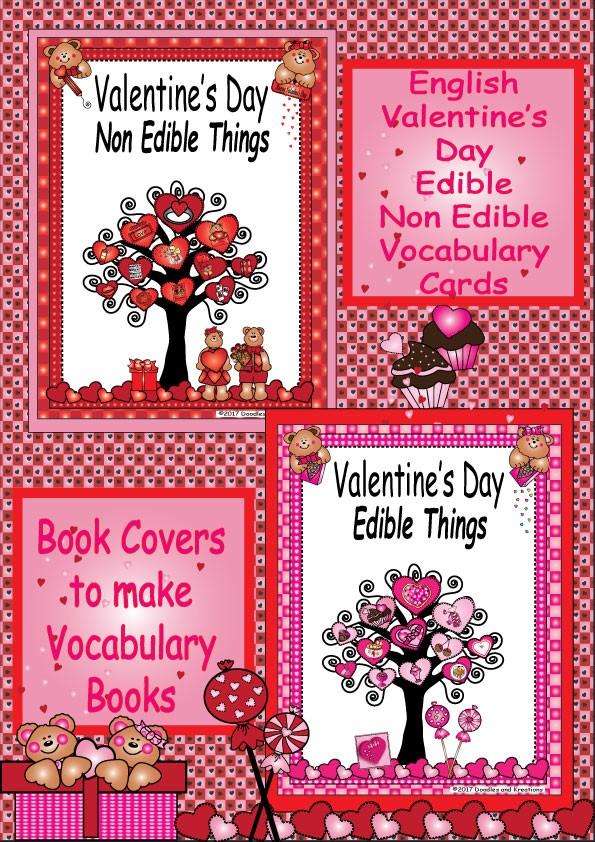 English Valentine's Day Edible and Non Edible Vocabulary Cards