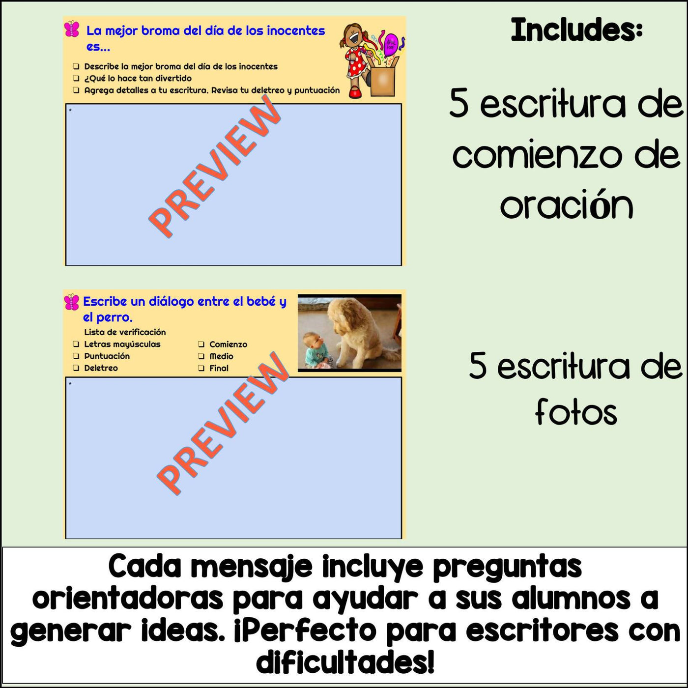 Writing prompts in Spanish for Google Classroom – Bilingual Marketplace