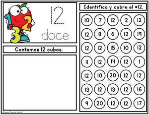 Spanish Activity Mats with Snap Cubes for Numbers 1-20