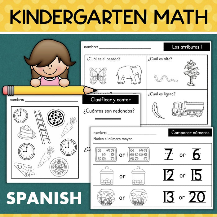 SPANISH Kindergarten Math Tasks Worksheets Quick Checks or Assessments