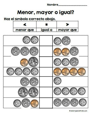 Las monedas (Coins in Spanish for First Grade) (Dinero)