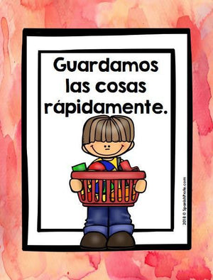 Classroom Rules in Spanish (Posters and Cards) Reglas del salon Red Rojo