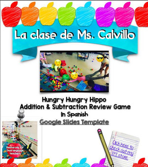 Hungry Hungry Hippo Math Game in Spanish!