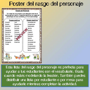 Character traits in Spanish Task Cards/Rasgos del personaje