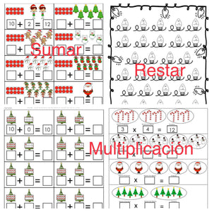 Actividades de Navidad Escritura y Matemáticas K-3 Para un programa Dual Español