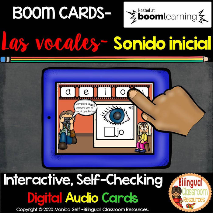 BOOM Cards Vowels in Spanish-Las vocales-Sonido inicial (Distance Learning)