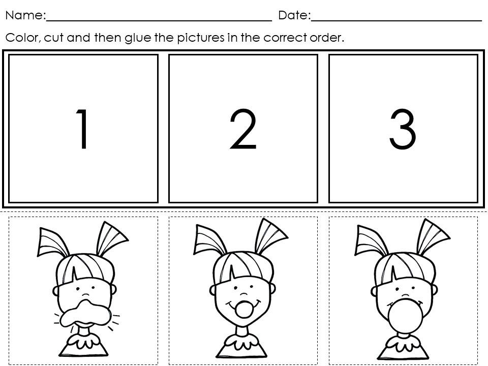 Reading and sequencing worksheets for kindergarten