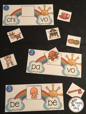 Spanish: Rainbow Theme Syllable Learning Stations (Set 1 &  2)