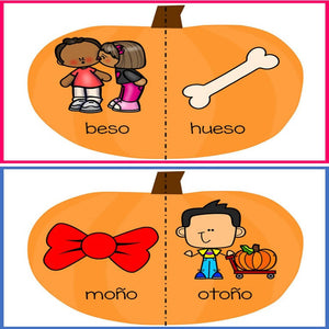 40 Pumpkin Rhyming Puzzles in Spanish/Rompecabezas de Rimas