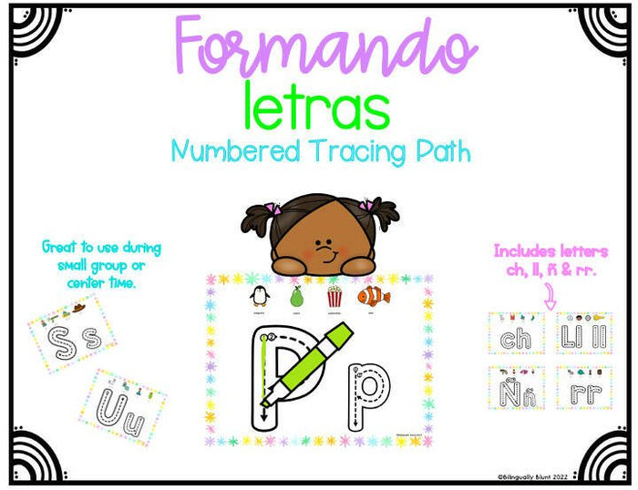 Formando letras con rastreo numerado - Spanish Alphabet Numbered Tracing Path