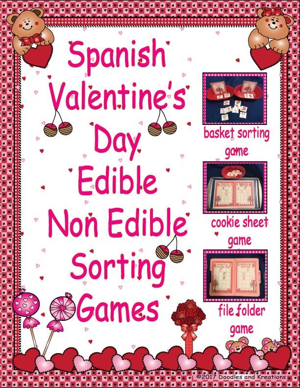 Spanish Valentine's Day Edible and Non Edible Sorting Games