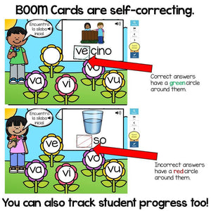 BOOM Cards Sílabas iniciales- va, ve, vi, vo, vu (Distance Learning)