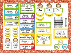Monkey Themed Calendar Set and Classroom Decorations {Spanish Version} EDITABLE!