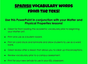 Materia y su energia-TEKS 5.5A  Repaso de vocabulario para STAAR