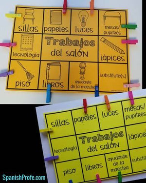 Simple Bilingual Classroom Job Chart (Spanish Trabajos del salon)