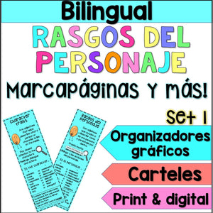 Spanish character traits list and graphic organizers - Bookmark - Digital