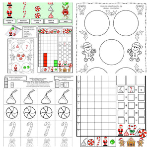 Actividades de Navidad Escritura y Matemáticas K-3 Para un programa Dual Español