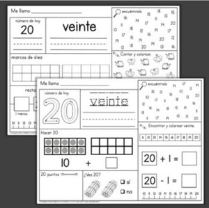 Número del Día Kindergarten Number of the Day Worksheets Numbers 1 to 20