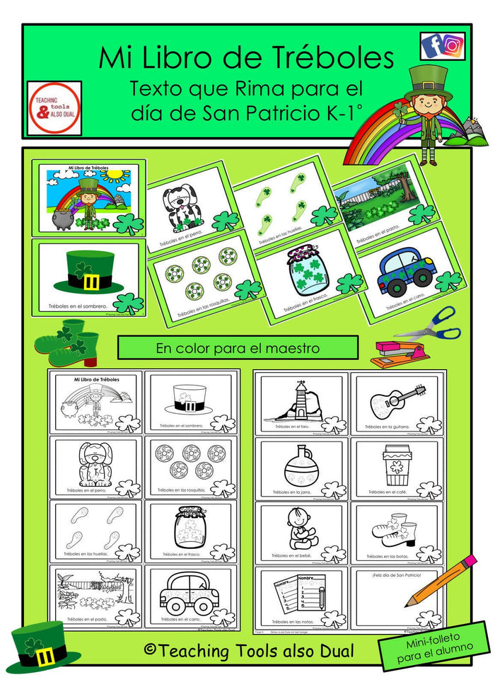 Mi Libro de Tréboles" Rima para el día de San Patricio - Kinder, 1º (Español)