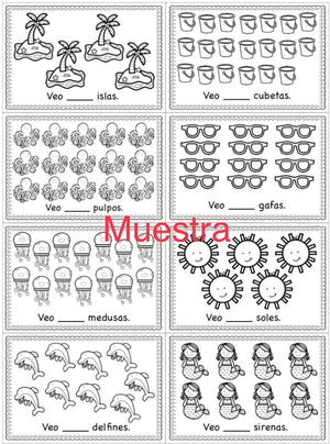 Mini-libro "Contando días de verano" del #1-20 (Español Prek, Kinder, 1)