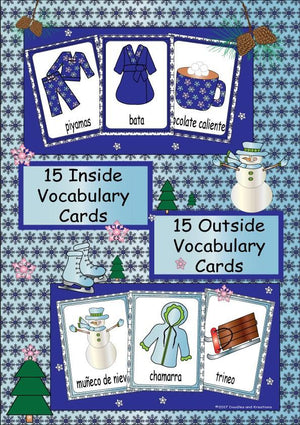 Spanish Winter Inside Outside Vocabulary Cards