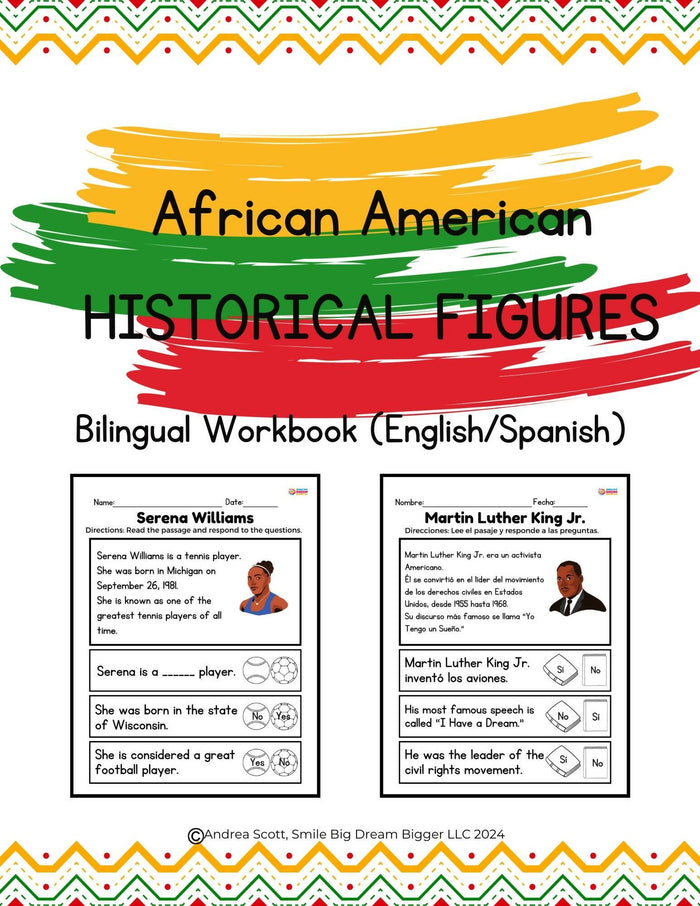 English/Spanish Early Readers Black History Month Workbook Reading Comprehension