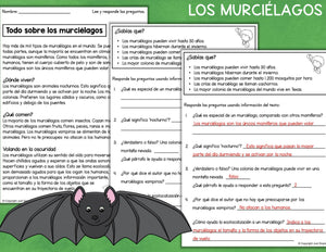 SPANISH Reading Comprehension Los animales comprensión de lectura