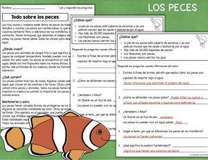 SPANISH Reading Comprehension Los animales comprensión de lectura