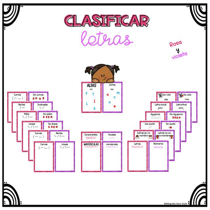 Clasificar Letras - Letter Sorting Mats Rosa y Violeta