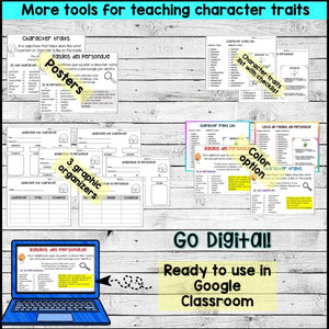 Spanish character traits list and graphic organizers - Bookmark - Digital