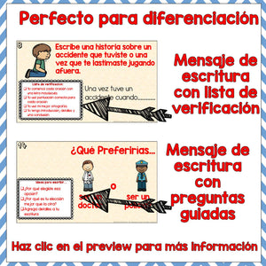 Spanish writing prompts and journal- Google Slides- Distance learning -September