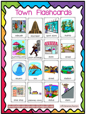 Town Flashcards for Elementary ESL