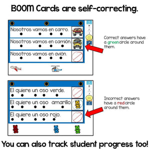 BOOM Cards Read and comprehend in Spanish-Lee y comprende oraciones sencillas